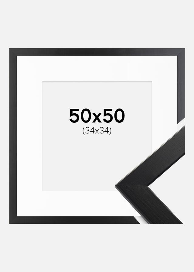 Ram med passepartou Fotolijst Trendline Zwart 50x50 cm - Passe-partout Wit 35x35 cm