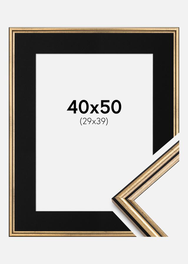 Ram med passepartou Fotolijst Horndal Goud 40x50 cm - Passe-partout Zwart 30x40 cm