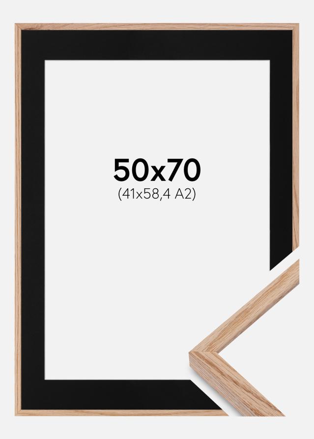 Ram med passepartou Fotolijst E-Line Eiken 50x70 cm - Passe-partout Zwart 42x59,4 cm (A2)