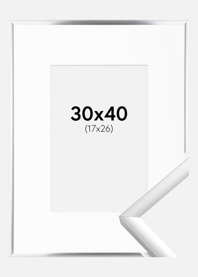Ram med passepartou Fotolijst New Lifestyle Zilver 30x40 cm - Passe-partout Wit 18x27 cm