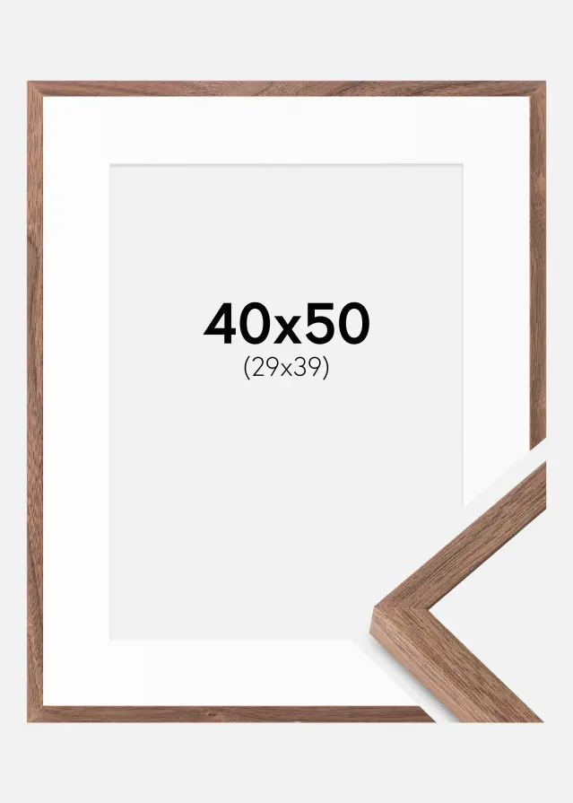 Ram med passepartou Fotolijst Soul Walnut Veneer 40x50 cm - Passe-partout Wit 30x40 cm