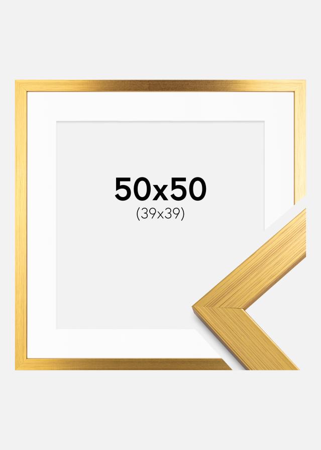 Ram med passepartou Fotolijst Gold Wood 50x50 cm - Passe-partout Wit 40x40 cm