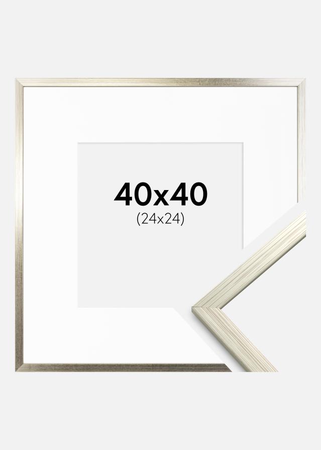 Ram med passepartou Fotolijst Edsbyn Zilver 40x40 cm - Passe-partout Wit 25x25 cm