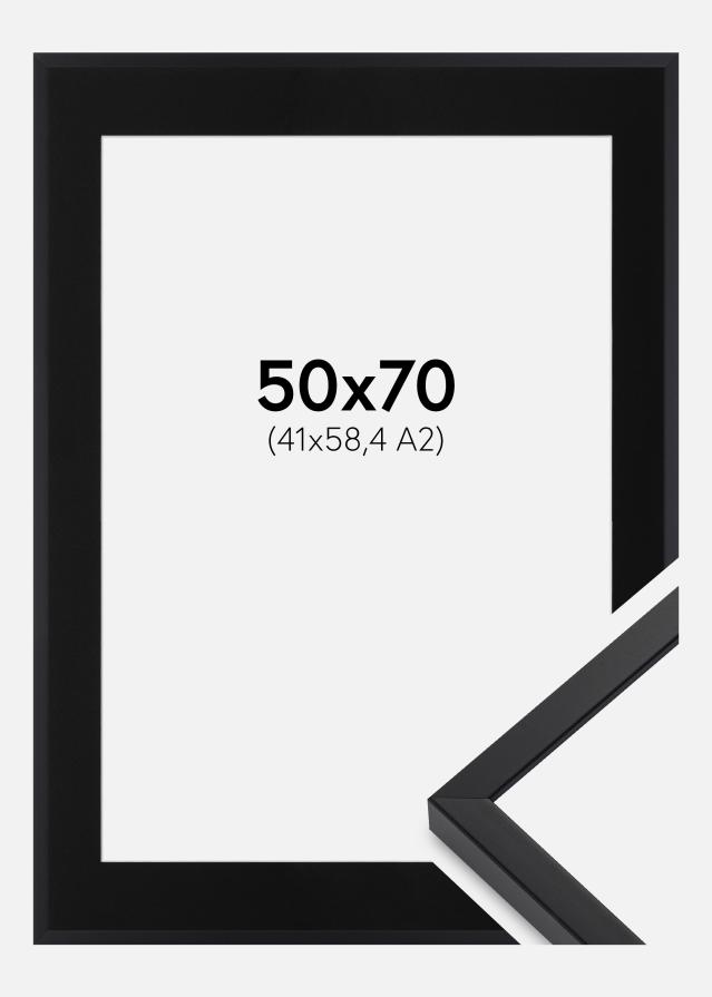 Ram med passepartou Fotolijst E-Line Zwart 50x70 cm - Passe-partout Zwart 42x59,4 cm (A2)
