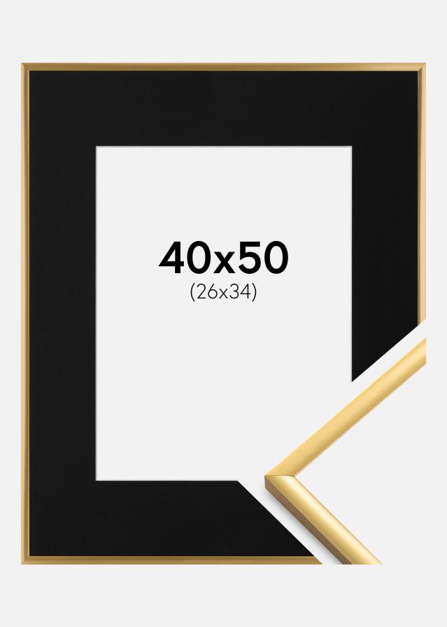 Ram med passepartou Fotolijst New Lifestyle Shiny Gold 40x50 cm - Passe-partout Zwart 27x35 cm