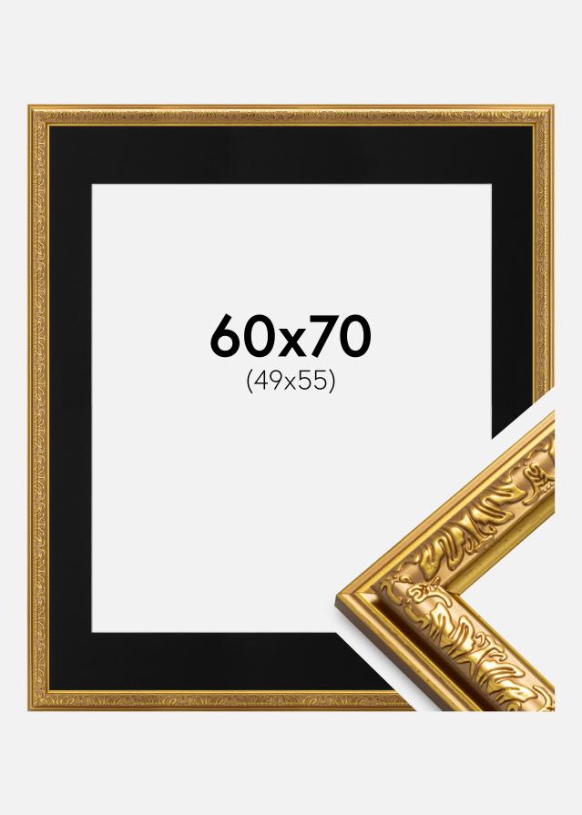 Ram med passepartou Fotolijst Nostalgia Goud 60x70 cm - Passe-partout Zwart 50x56 cm