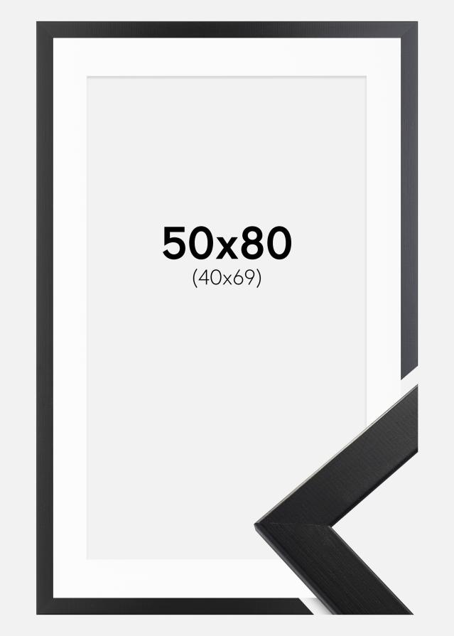 Ram med passepartou Fotolijst Trendline Zwart 50x80 cm - Passe-partout Wit 41x70 cm