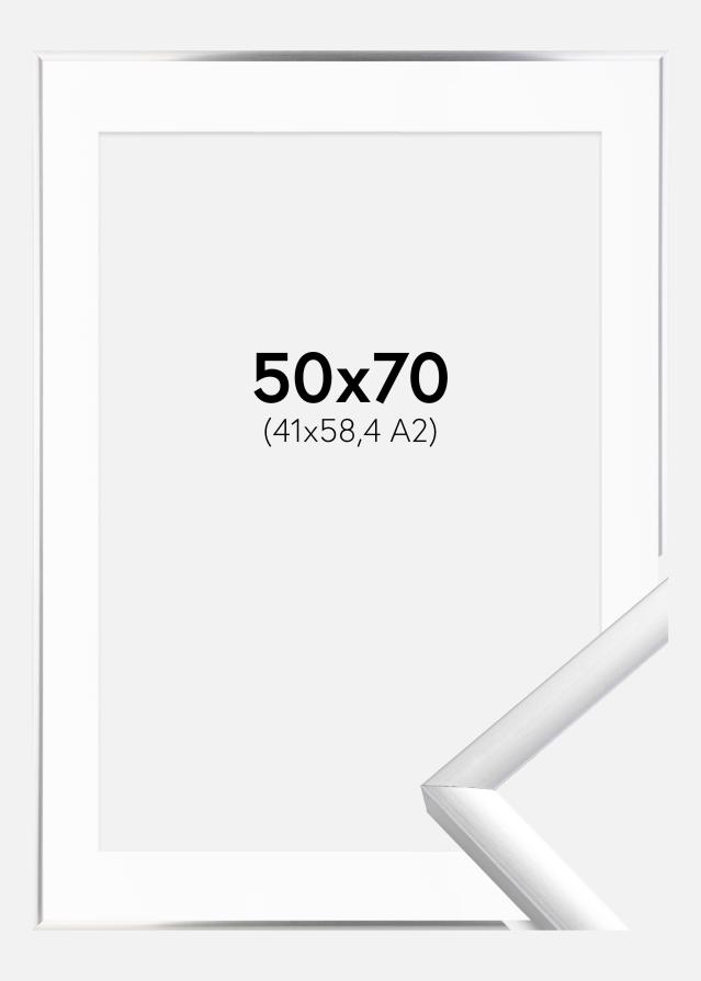 Ram med passepartou Fotolijst New Lifestyle Zilver 50x70 cm - Passe-partout Wit 42x59,4 cm (A2)