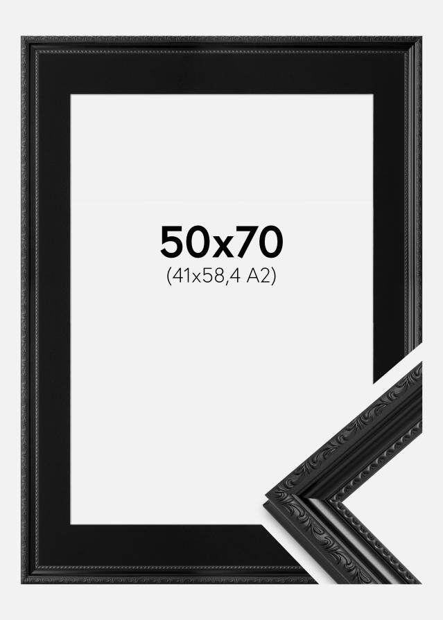 Ram med passepartou Fotolijst Abisko Zwart 50x70 cm - Passe-partout Zwart 42x59,4 cm (A2)