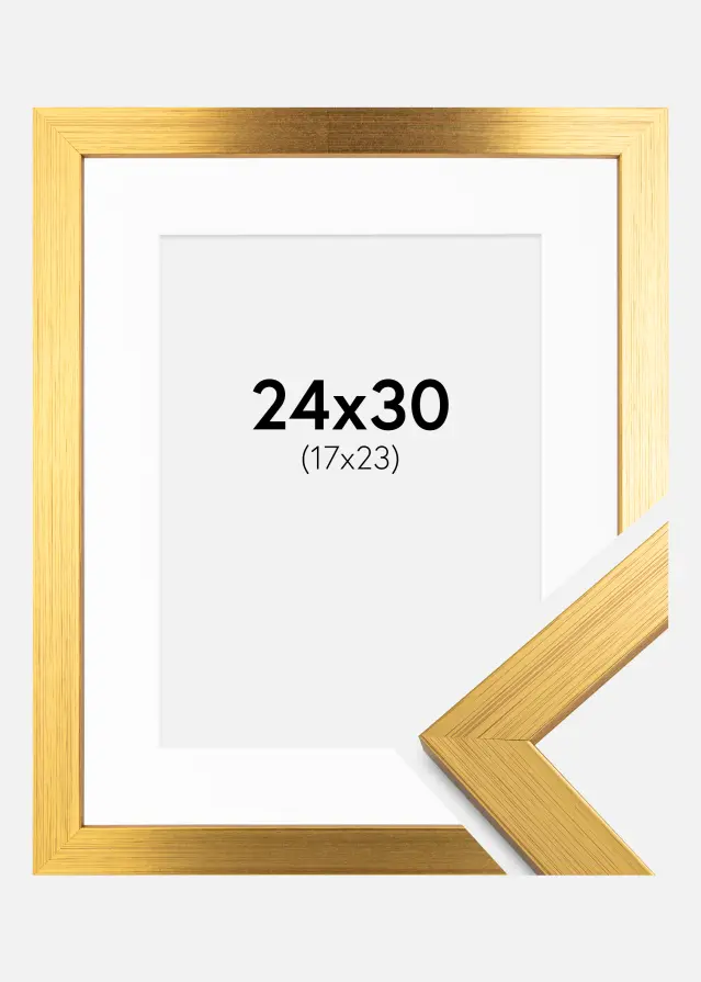 Ram med passepartou Fotolijst Gold Wood 24x30 cm - Passe-partout Wit 18x24 cm