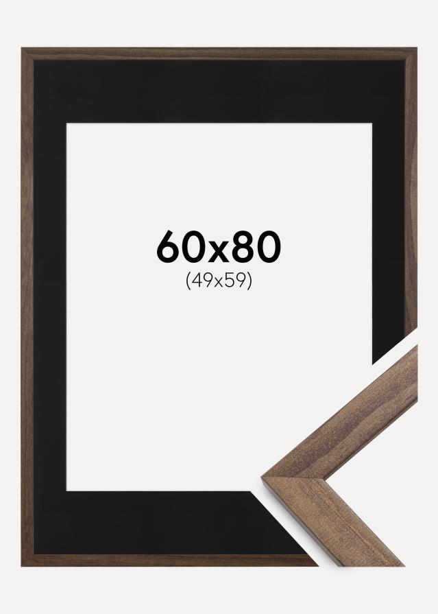 Ram med passepartou Fotolijst Stilren Walnoot 60x80 cm - Passe-partout Zwart 50x60 cm