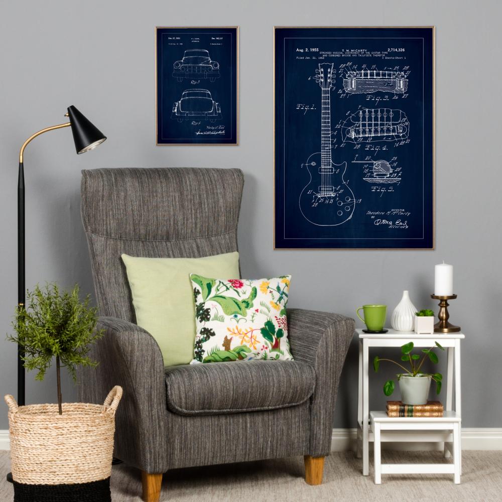 Bildverkstad Patenttekening - Elektrische gitaar I - Blauw Poster
