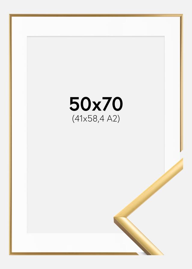 Ram med passepartou Fotolijst New Lifestyle Shiny Gold 50x70 cm - Passe-partout Wit 42x59,4 cm (A2)