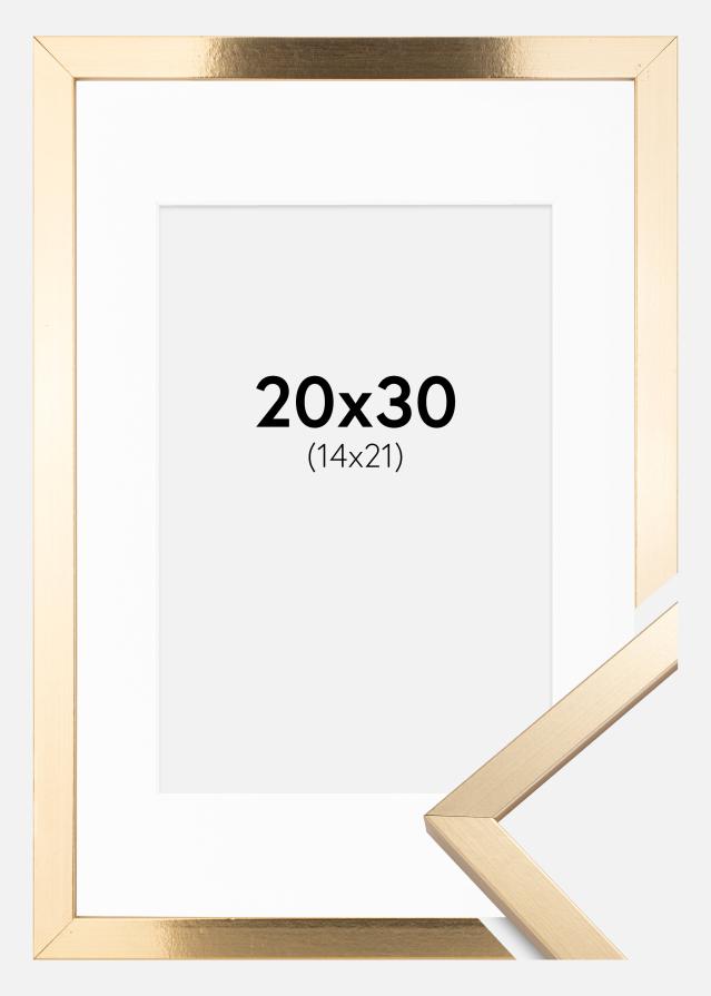 Ram med passepartou Fotolijst Trendy Goud 20x30 cm - Passe-partout Wit 15x22 cm