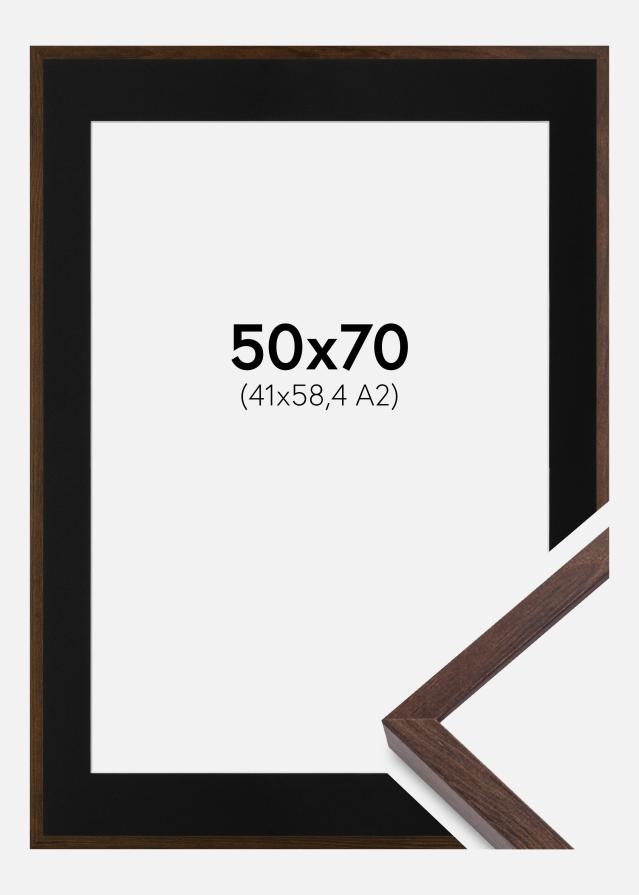 Ram med passepartou Fotolijst E-Line Walnoot 50x70 cm - Passe-partout Zwart 42x59,4 cm (A2)