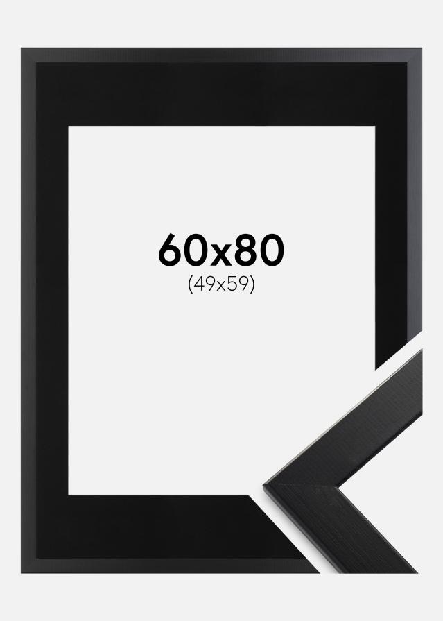 Ram med passepartou Fotolijst Trendline Zwart 60x80 cm - Passe-partout Zwart 50x60 cm
