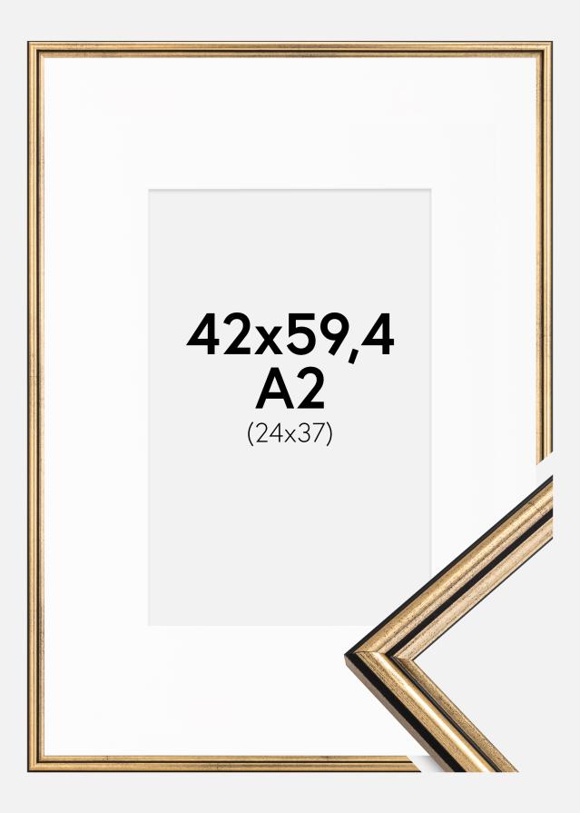 Ram med passepartou Fotolijst Horndal Goud 42x59,4 cm (A2) - Passe-partout Wit 25x38 cm