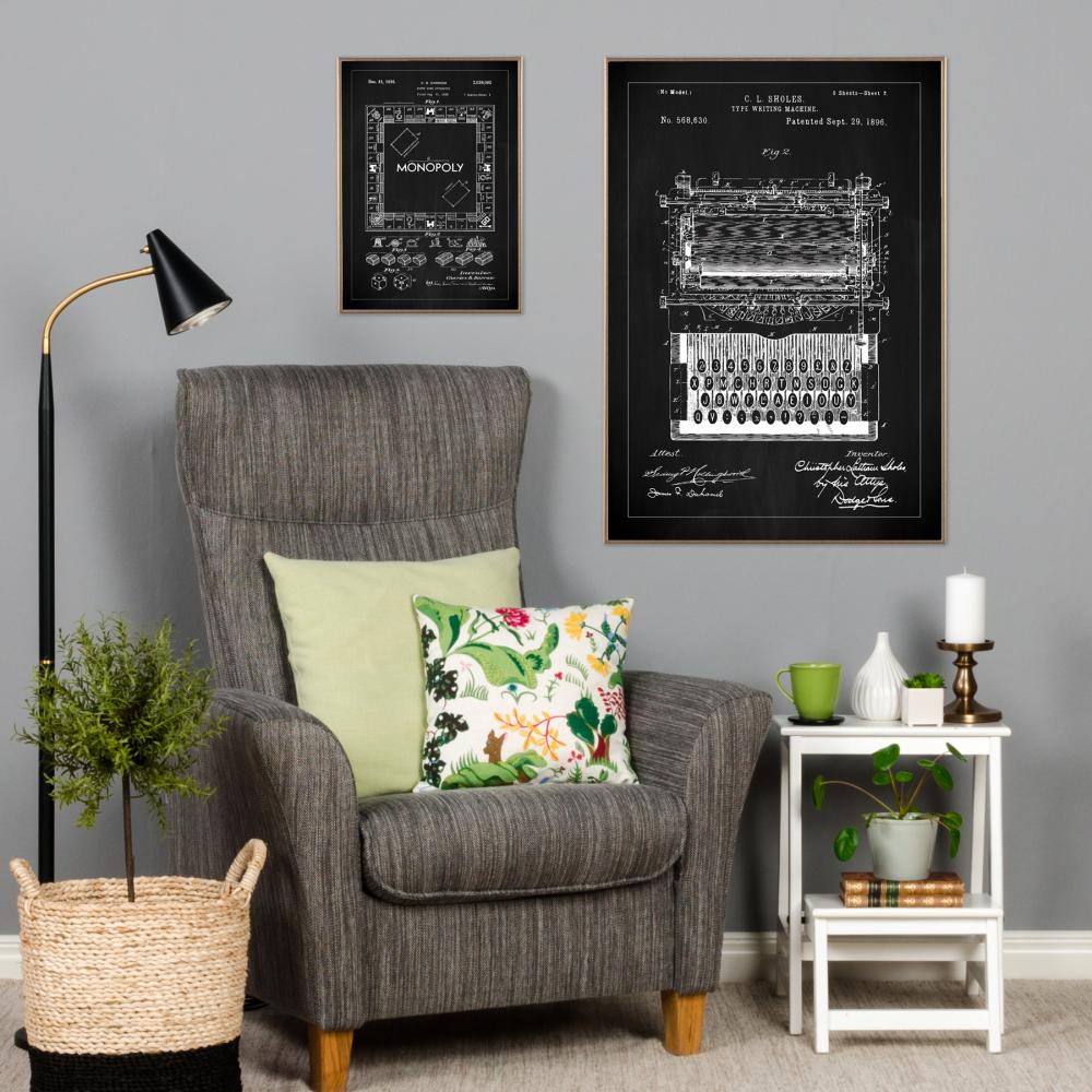 Bildverkstad Patenttekening - Typmachine - Zwart Poster