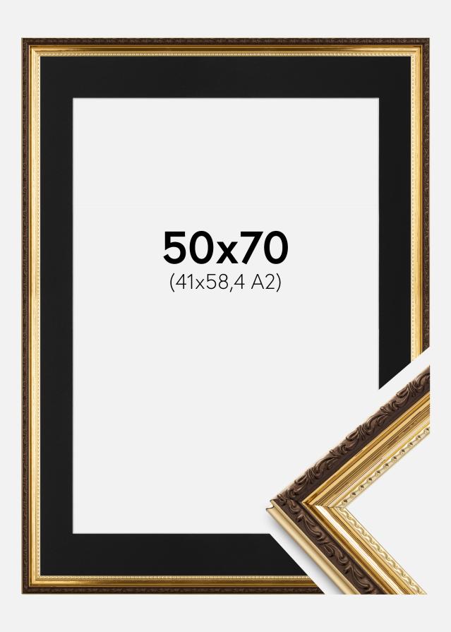 Ram med passepartou Fotolijst Abisko Goud 50x70 cm - Passe-partout Zwart 42x59,4 cm (A2)