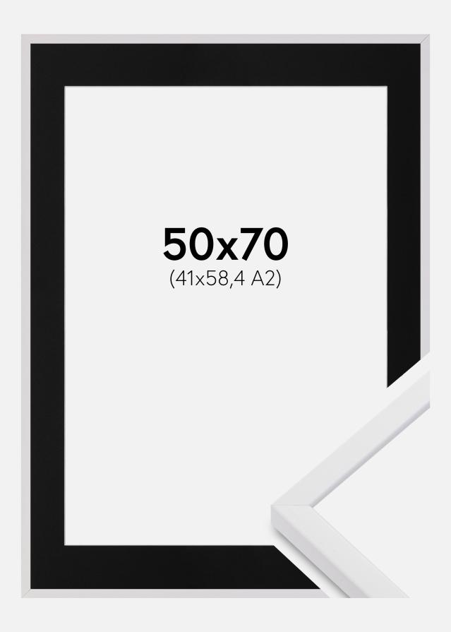 Ram med passepartou Fotolijst E-Line Wit 50x70 cm - Passe-partout Zwart 42x59,4 cm (A2)