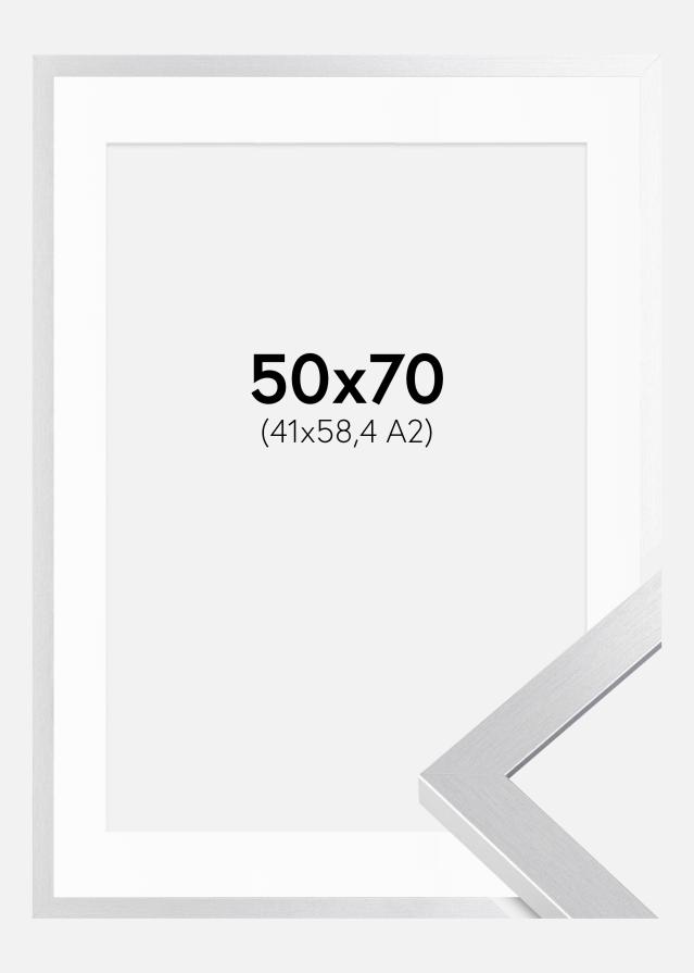 Ram med passepartou Fotolijst Selection Zilver 50x70 cm - Passe-partout Wit 42x59,4 cm (A2)