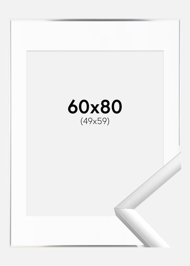 Ram med passepartou Fotolijst New Lifestyle Zilver 60x80 cm - Passe-partout Wit 50x60 cm