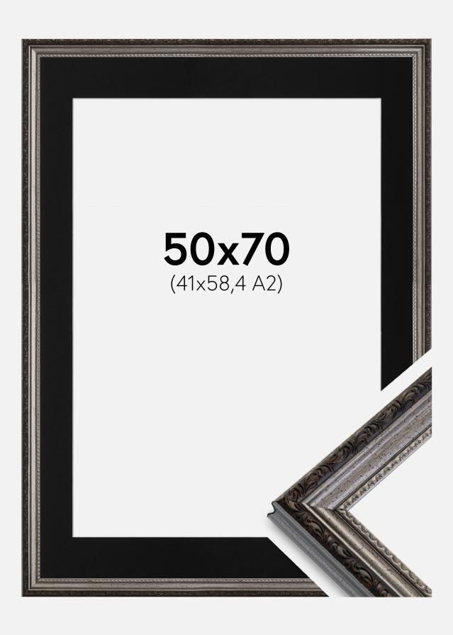 Ram med passepartou Fotolijst Abisko Zilver 50x70 cm - Passe-partout Zwart 42x59,4 cm (A2)