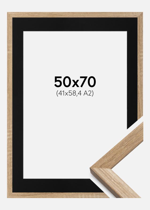 Ram med passepartou Fotolijst Fiorito Licht Eiken 50x70 cm - Passe-partout Zwart 42x59,4 cm (A2)