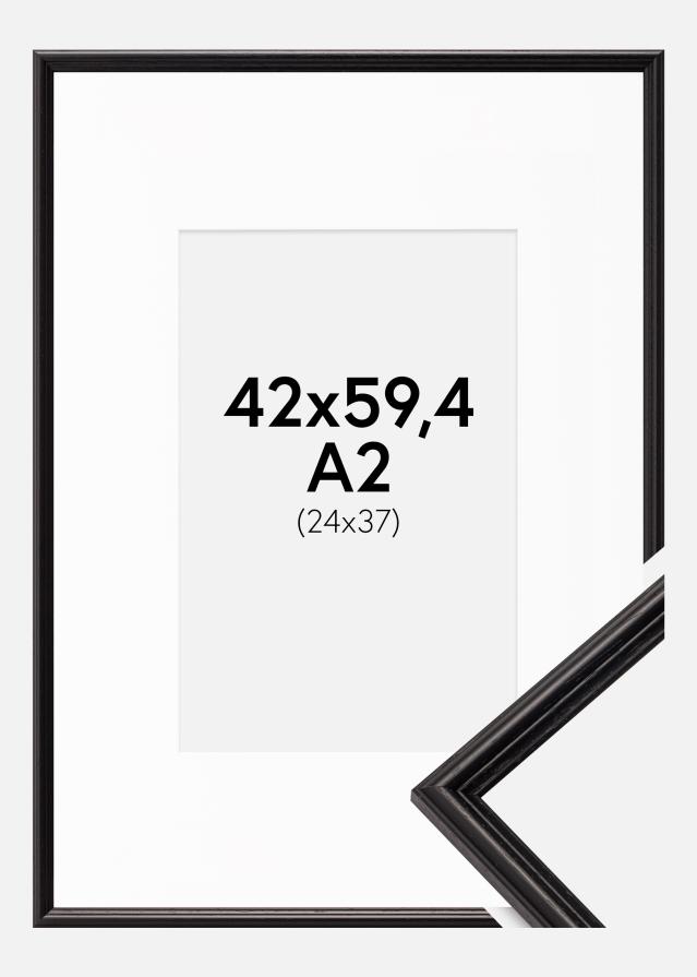 Ram med passepartou Fotolijst Horndal Zwart 42x59,4 cm (A2) - Passe-partout Wit 25x38 cm