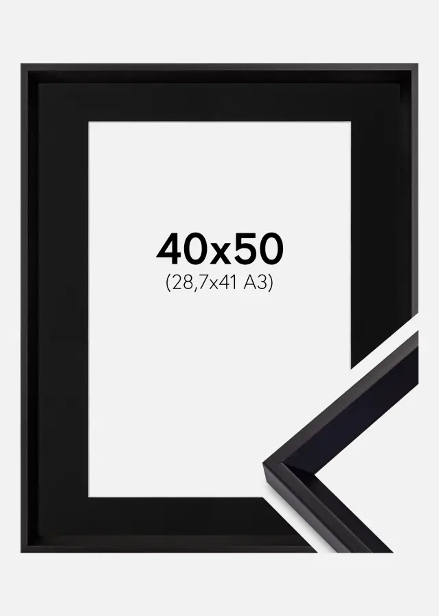Ram med passepartou Fotolijst Globe Zwart 40x50 cm - Passe-partout Zwart 29,7x42 cm (A3)