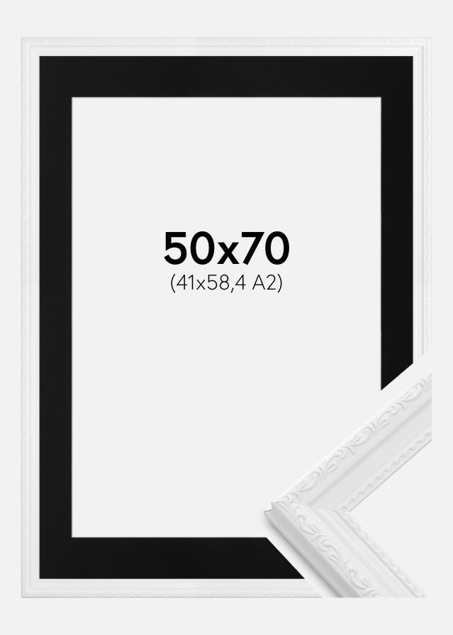 Ram med passepartou Fotolijst Abisko Wit 50x70 cm - Passe-partout Zwart 42x59,4 cm (A2)