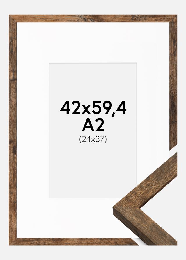 Ram med passepartou Fotolijst Fiorito Washed Oak 42x59,4 cm (A2) - Passe-partout Wit 25x38 cm