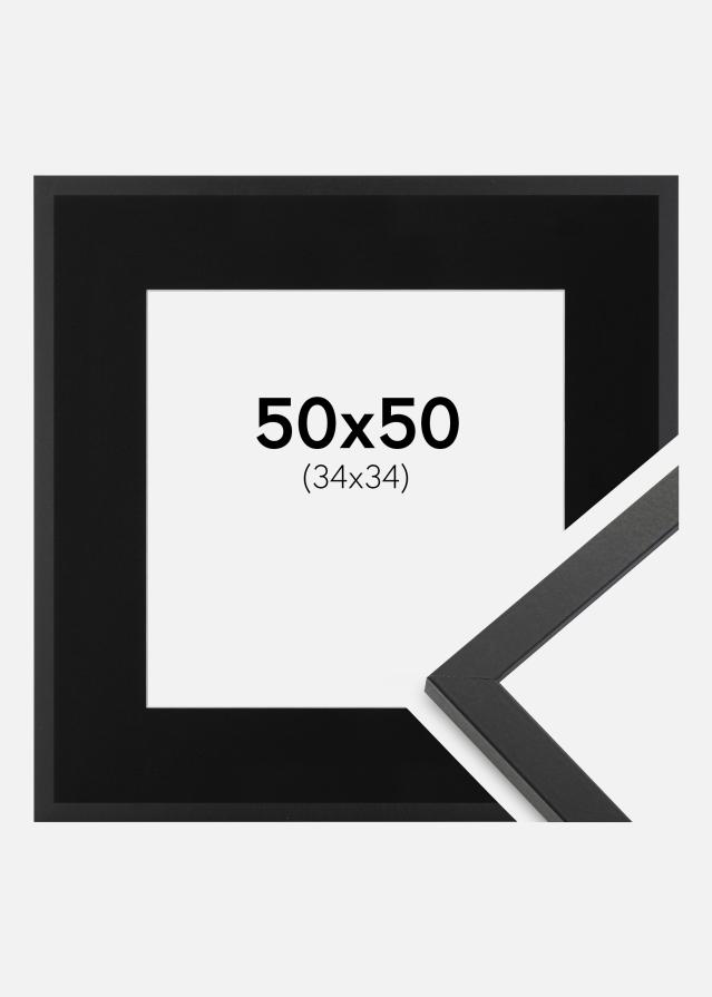 Ram med passepartou Fotolijst Trendy Zwart 50x50 cm - Passe-partout Zwart 35x35 cm