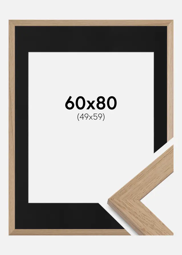 Ram med passepartou Fotolijst Trendline Eiken 60x80 cm - Passe-partout Zwart 50x60 cm