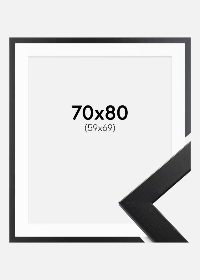 Ram med passepartou Fotolijst Trendline Zwart 70x80 cm - Passe-partout Wit 60x70 cm