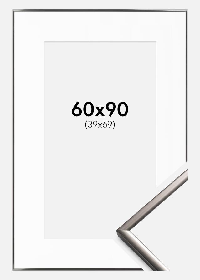 Ram med passepartou Fotolijst New Lifestyle Staal 60x90 cm - Passe-partout Wit 40x70 cm