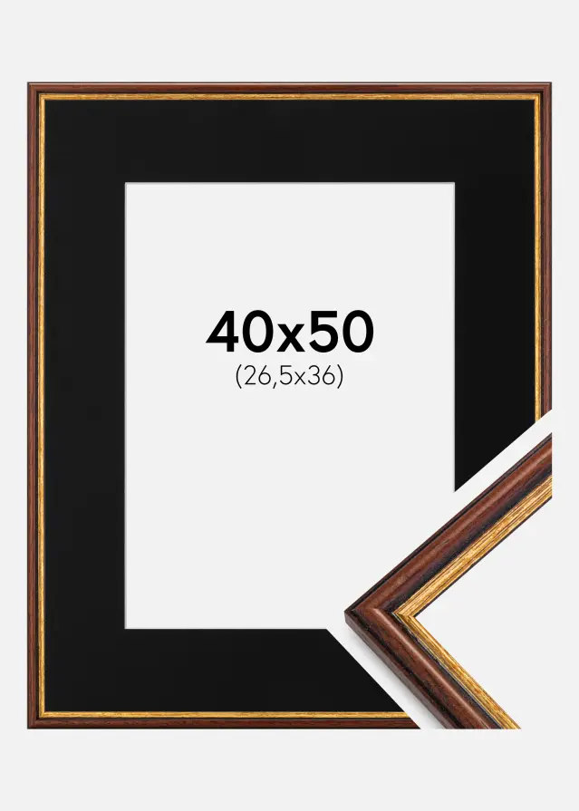 Ram med passepartou Fotolijst Horndal Bruin 40x50 cm - Passe-partout Zwart 27,5x37 cm