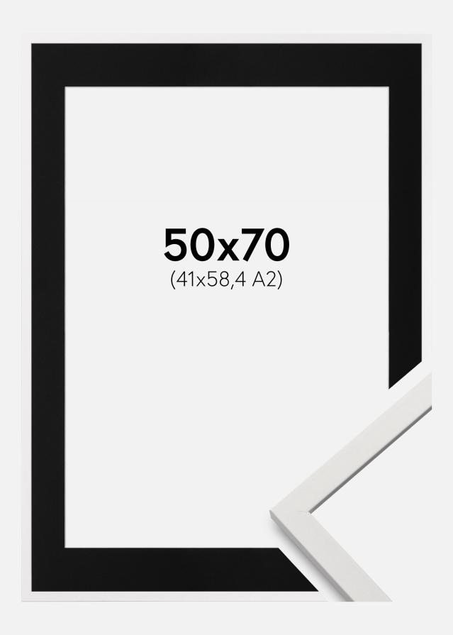 Ram med passepartou Fotolijst Edsbyn Wit 50x70 cm - Passe-partout Zwart 42x59,4 cm (A2)