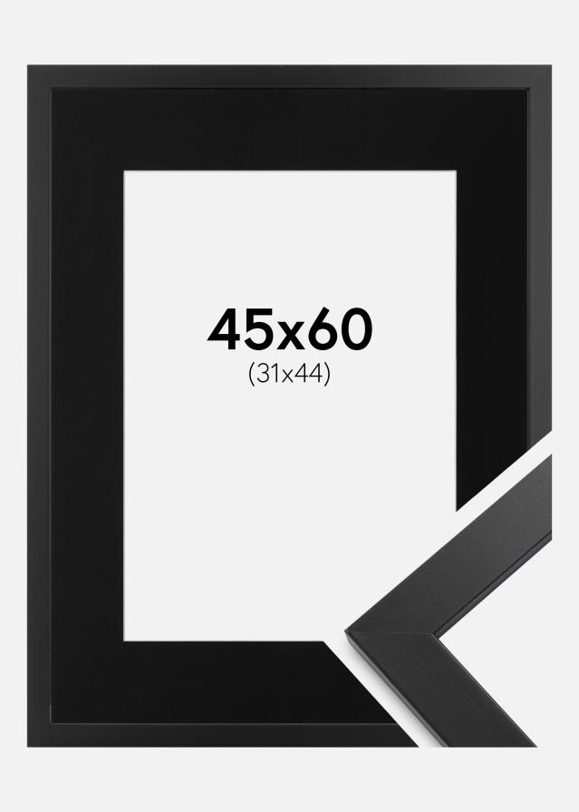 Ram med passepartou Fotolijst Black Wood 45x60 cm - Passe-partout Zwart 32x45 cm