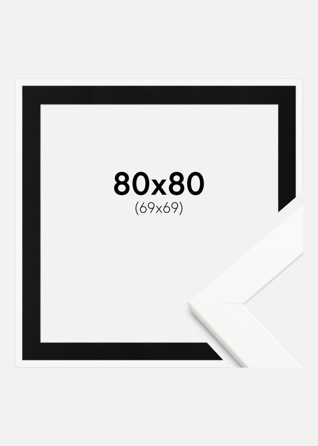 Ram med passepartou Fotolijst Trendline Wit 80x80 cm - Passe-partout Zwart 70x70 cm