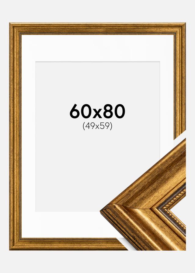 Ram med passepartou Fotolijst Rokoko Goud 60x80 cm - Passe-partout Wit 50x60 cm