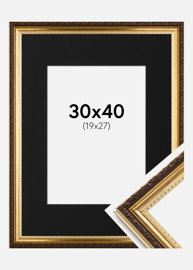 Ram med passepartou Fotolijst Abisko Goud 30x40 cm - Passe-partout Zwart 20x28 cm