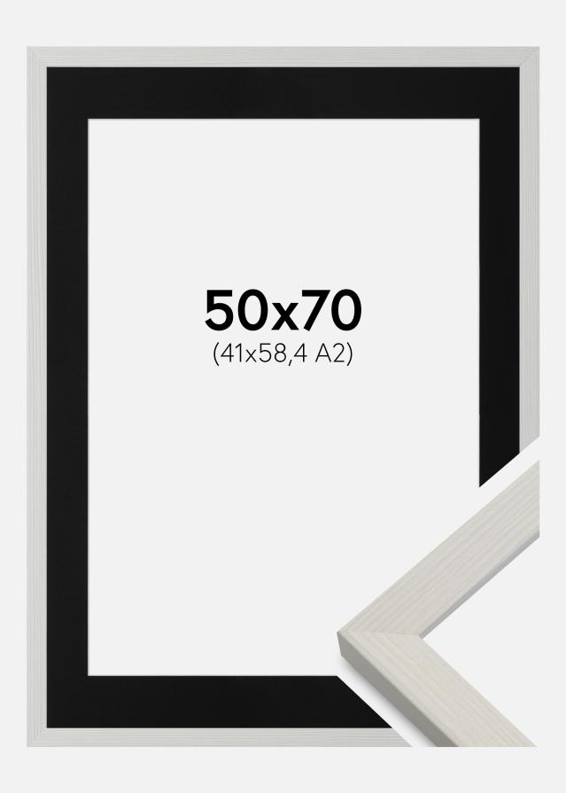 Ram med passepartou Fotolijst Fiorito Wit 50x70 cm - Passe-partout Zwart 42x59,4 cm (A2)