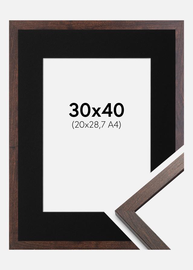 Ram med passepartou Fotolijst Trendy Walnoot 30x40 cm - Passe-partout Zwart 21x29,7 cm (A4)