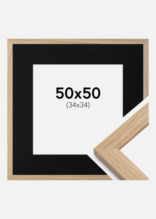 Ram med passepartou Fotolijst Oak Wood 50x50 cm - Passe-partout Zwart 35x35 cm