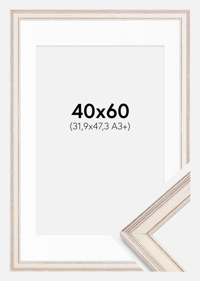 Ram med passepartou Fotolijst Shabby Chic Wit 40x60 cm - Passe-partout Wit 32,9x48,3 cm (A3+)