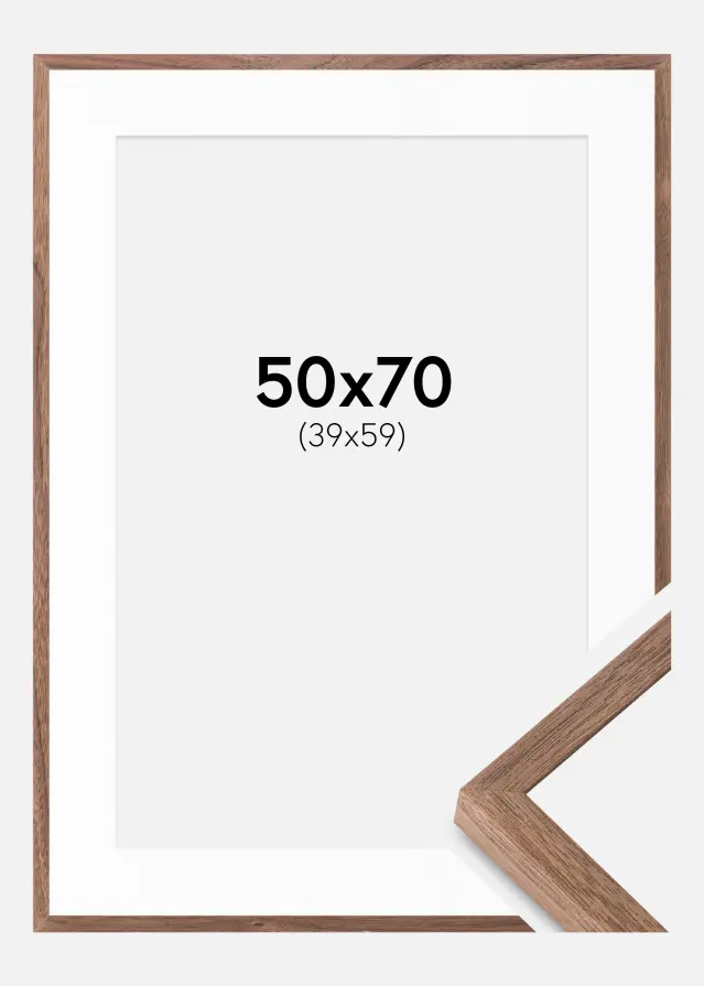 Ram med passepartou Fotolijst Soul Walnut Veneer 50x70 cm - Passe-partout Wit 40x60 cm