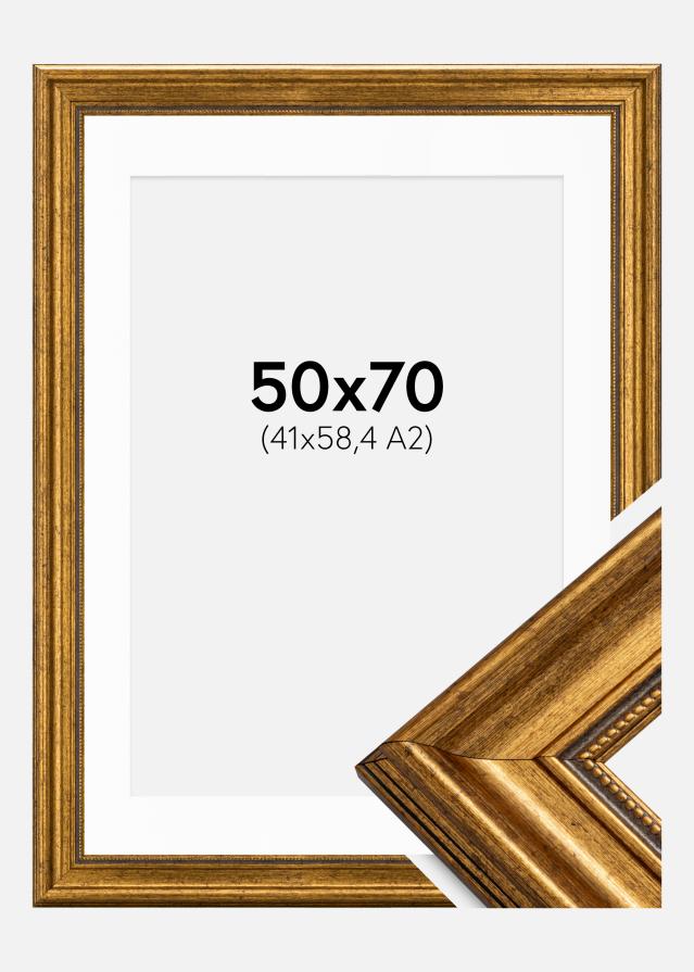 Ram med passepartou Fotolijst Rokoko Goud 50x70 cm - Passe-partout Wit 42x59,4 cm (A2)