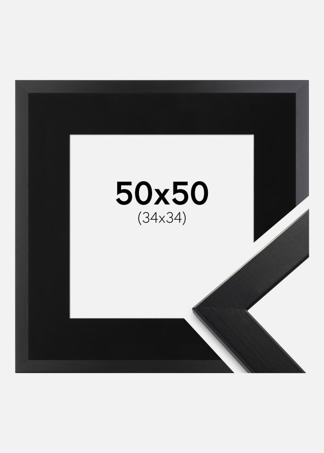 Ram med passepartou Fotolijst Trendline Zwart 50x50 cm - Passe-partout Zwart 35x35 cm