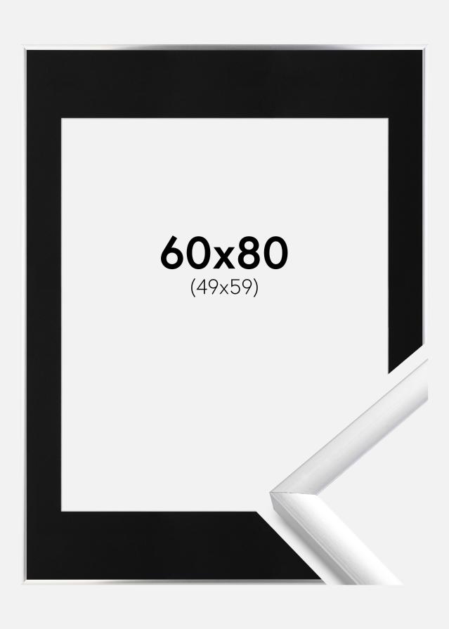 Ram med passepartou Fotolijst New Lifestyle Zilver 60x80 cm - Passe-partout Zwart 50x60 cm